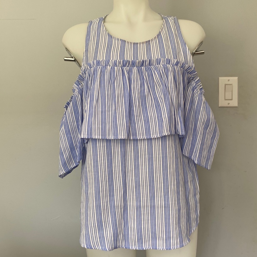 Striped cold shoulder top with ruffle